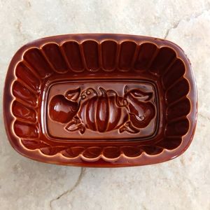 Williams Sonoma Harvest Loaf Pan Pumpkin Pear Apple Autumn Motif Ceramic 🍁🍂